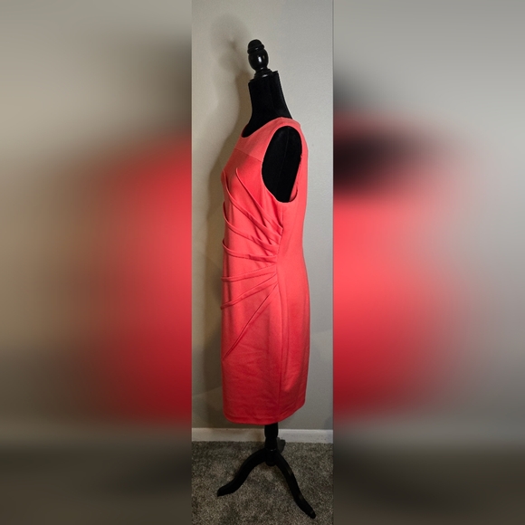 Calvin Klein Coral Mid-length Sunburst Pleat Sleevless Size 14 - Picture 4 of 10